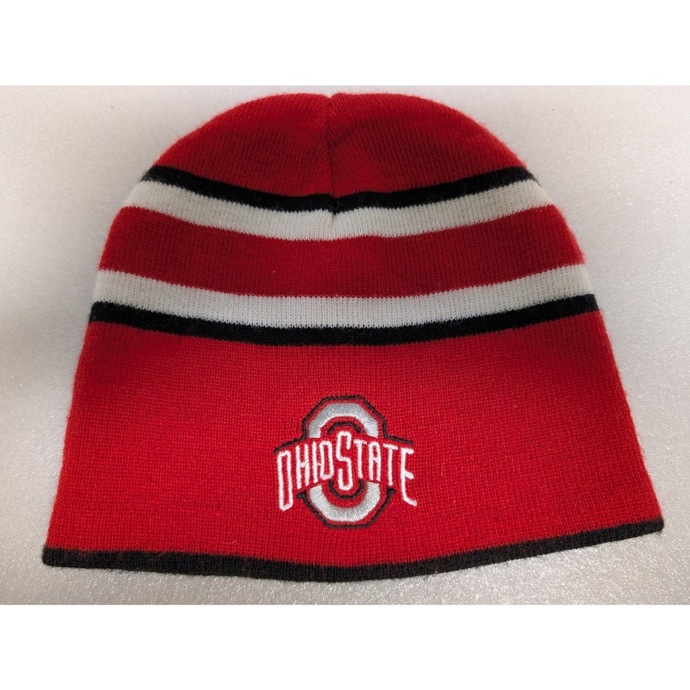 Ohio State Buckeyes Reversible Beanie Hat Red Black Buckeye Leaf Knit Cap